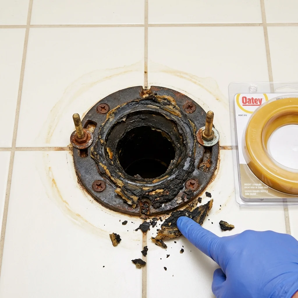Failed wax ring showing water seepage at the base of a toilet in a Far Rockaway, NY home